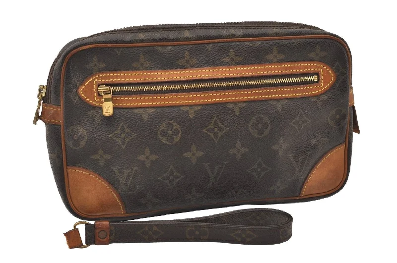 Authentic Louis Vuitton Monogram Marly Dragonne Clutch Hand Bag Old Model 3352J