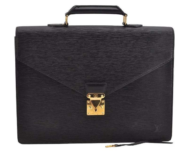 Auth Louis Vuitton Epi Serviette Ambassadeur Black Briefcase M54412 LV 1326K