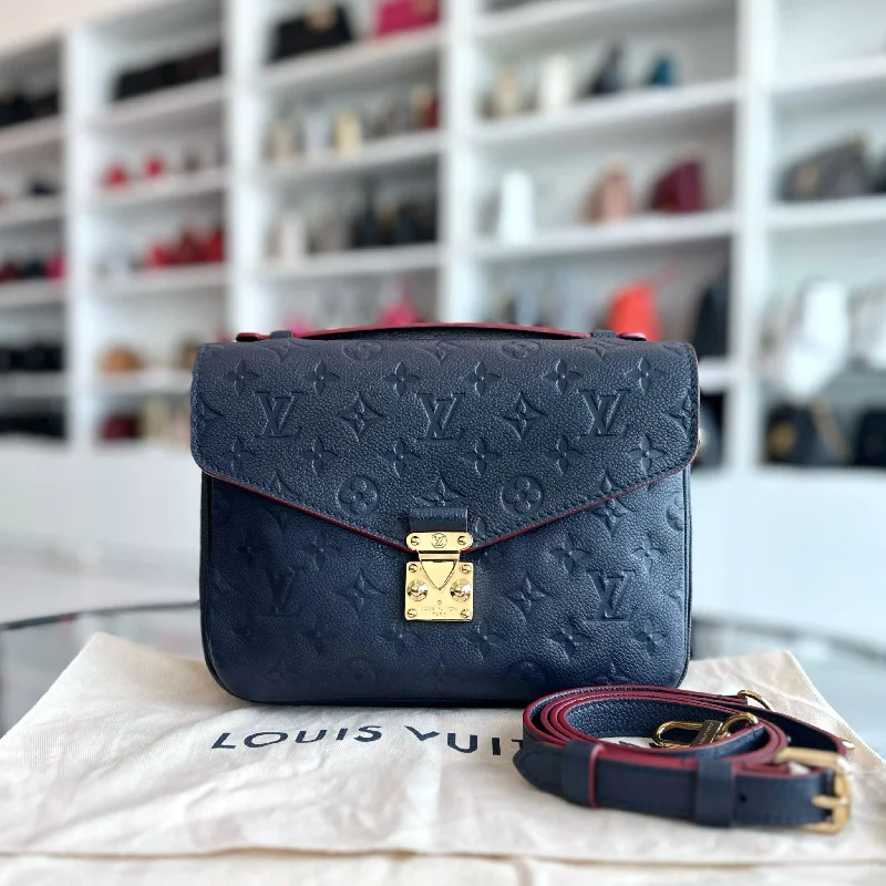 Louis Vuitton LV Pochette Metis Calfskin Empreinte Leather Navy Blue GHW