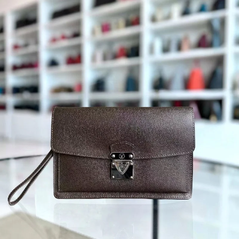 LV Belaia Clutch Taiga Leather Brown SHW