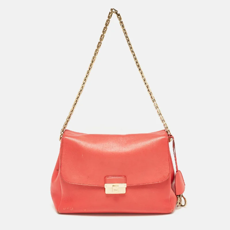 Dior Coral Pink Leather Large Diorling Shoulder Bag