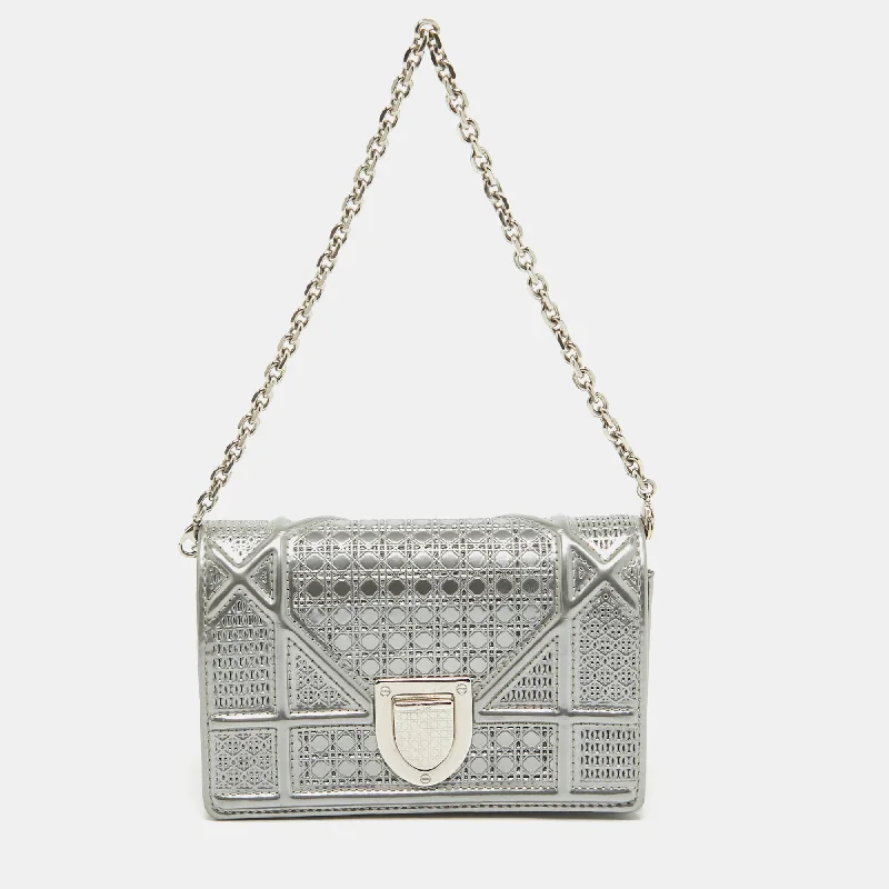 Dior Silver Cannage Patent Leather Baby Diorama Chain Bag