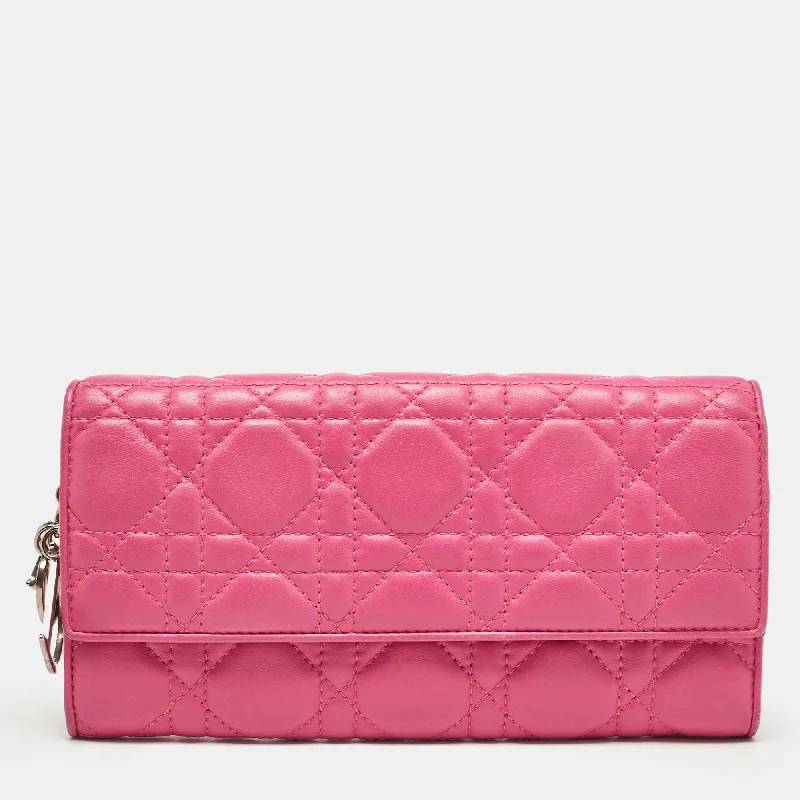 Dior Pink Cannage Leather Lady Dior Wallet On Chain