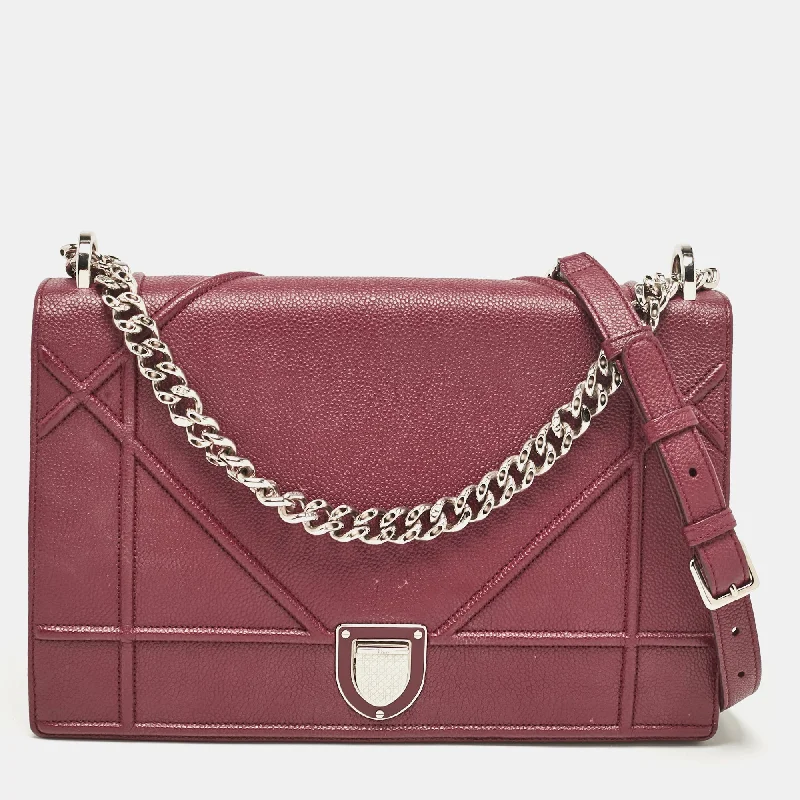 Dior Burgundy Leather Large Diorama Flap Shoulder Bag