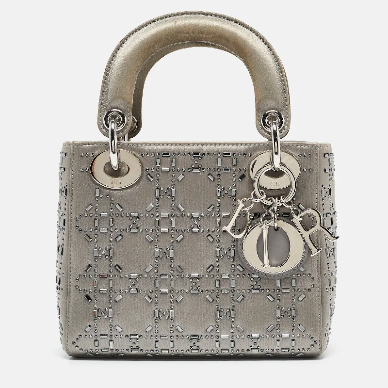 Dior Grey Cannage Satin Mini Beads Lady Dior Tote