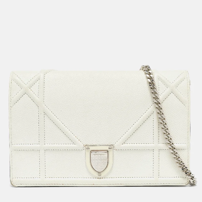 Dior White Cannage Leather Diorama Wallet On Chain