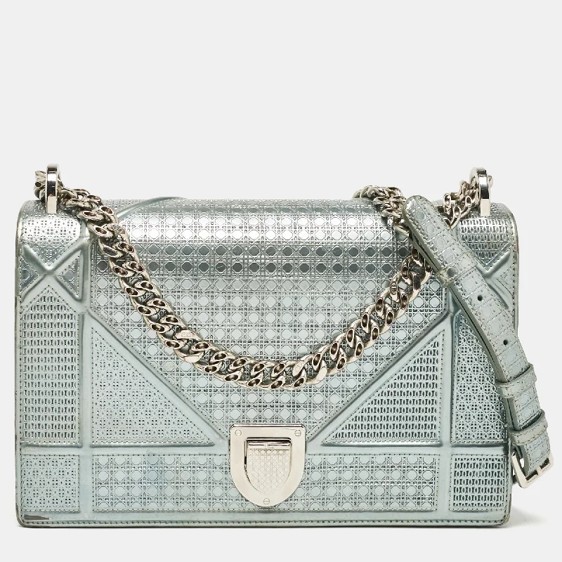 Dior Light Green Cannage Patent Leather Medium Diorama Flap Shoulder Bag