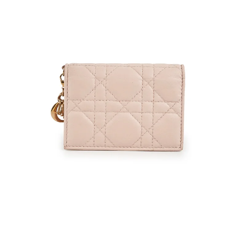 Christian Dior Cannage Card Holder Pink Lambskin