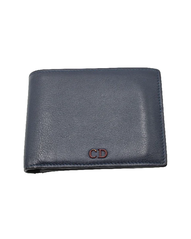 Dior Homme  Bi-Fold Wallet in Navy Blue Grained Calfskin Leather