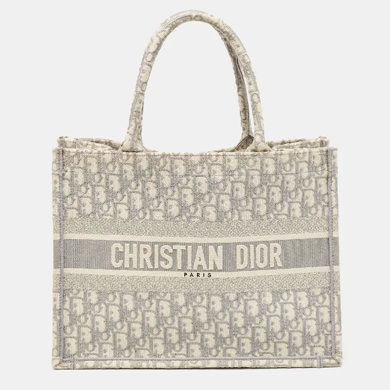 Dior Grey Oblique Embroidered Canvas Medium Book Tote