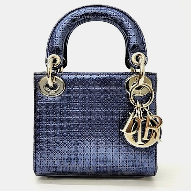 Christian Dior Blue Metallic Leather Micro Cannage Mini Lady Dior Bag