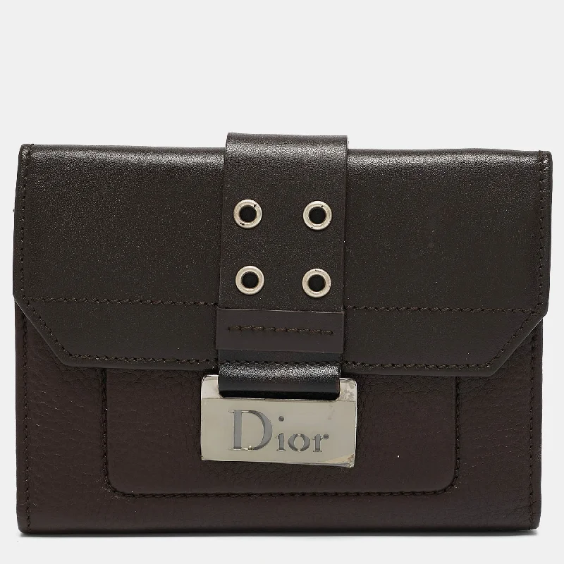 Dior Dark Brown Leather Street Chic Compact Wallet