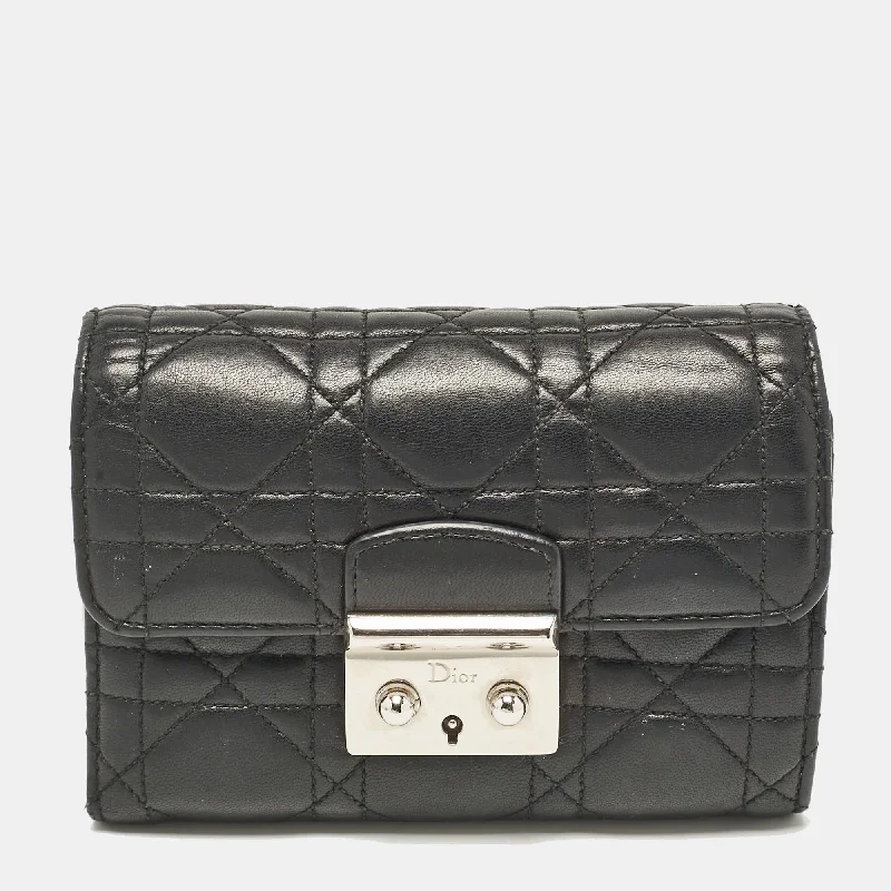 Dior Black Cannage Leather Miss Dior Compact Wallet