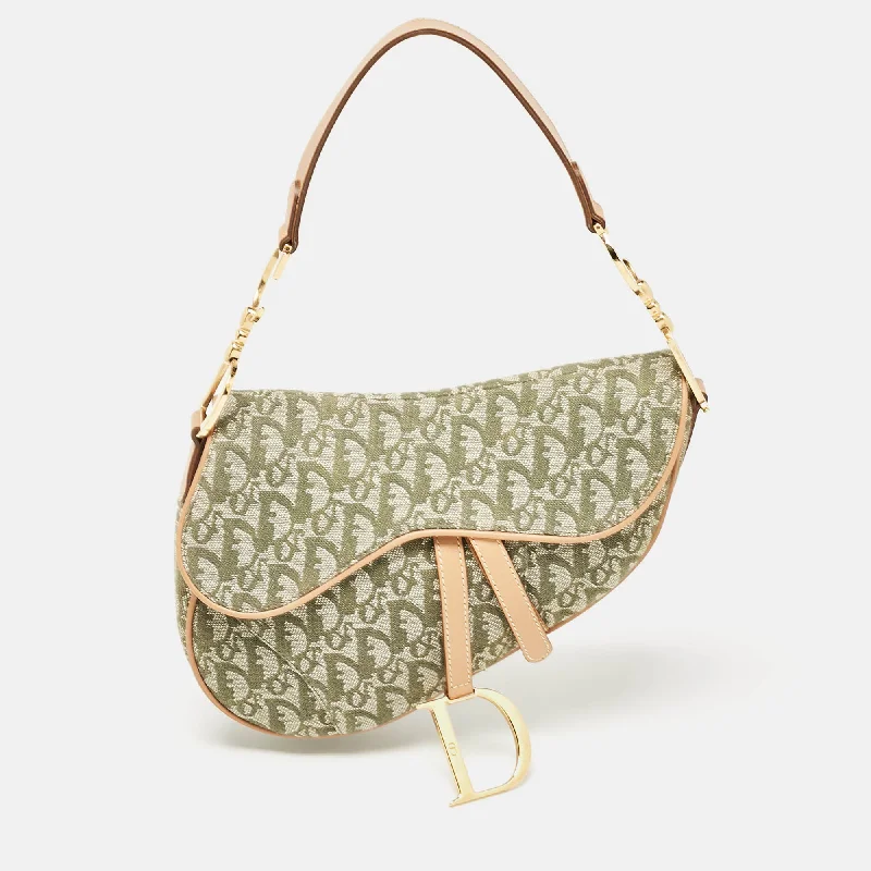 Dior Green/tan Oblique Canvas Saddle Bag