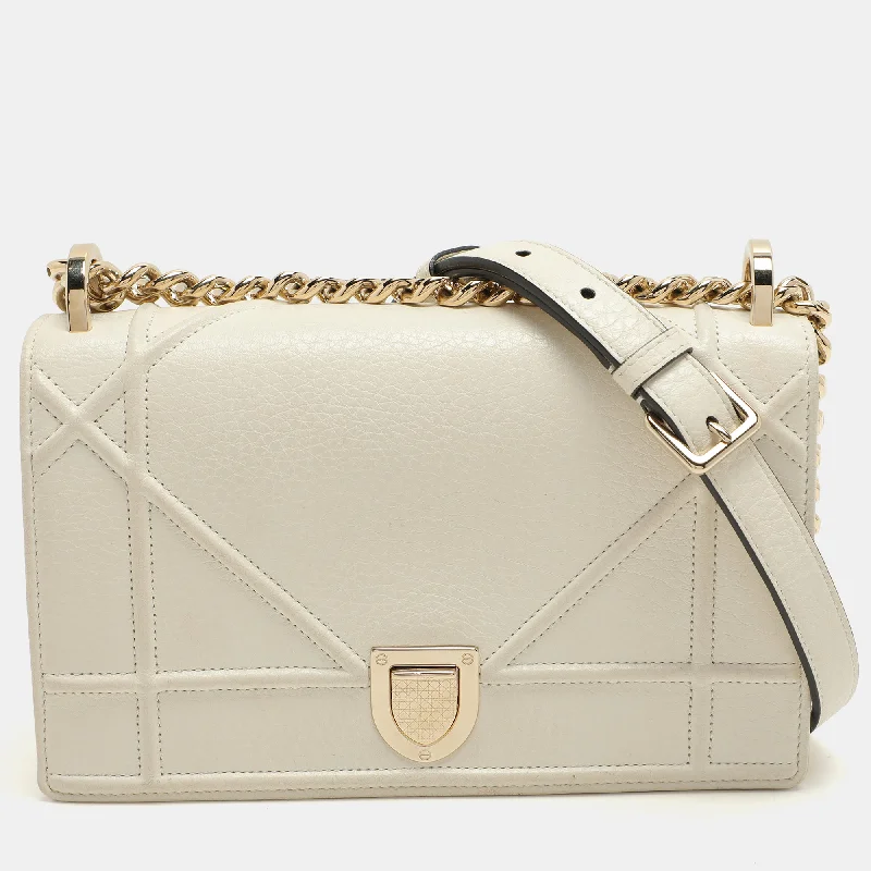 Dior White Leather Small Diorama Shoulder Bag