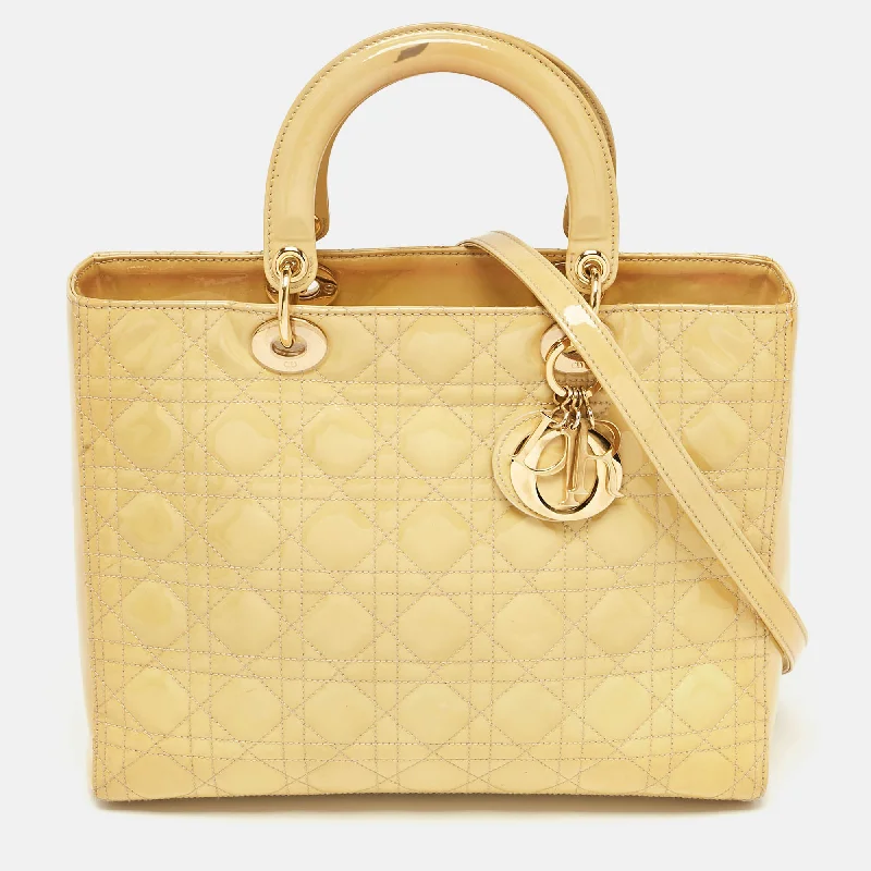 Dior Yellow Cannage Patent Leather Large Lady Dior Tote