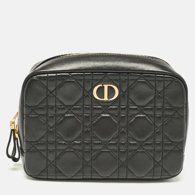 Dior Black Cannage Leather Caro Zip Pouch