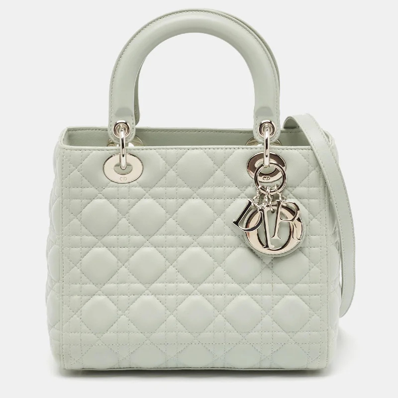 Dior Light Green Cannage Leather Medium Lady Dior Tote