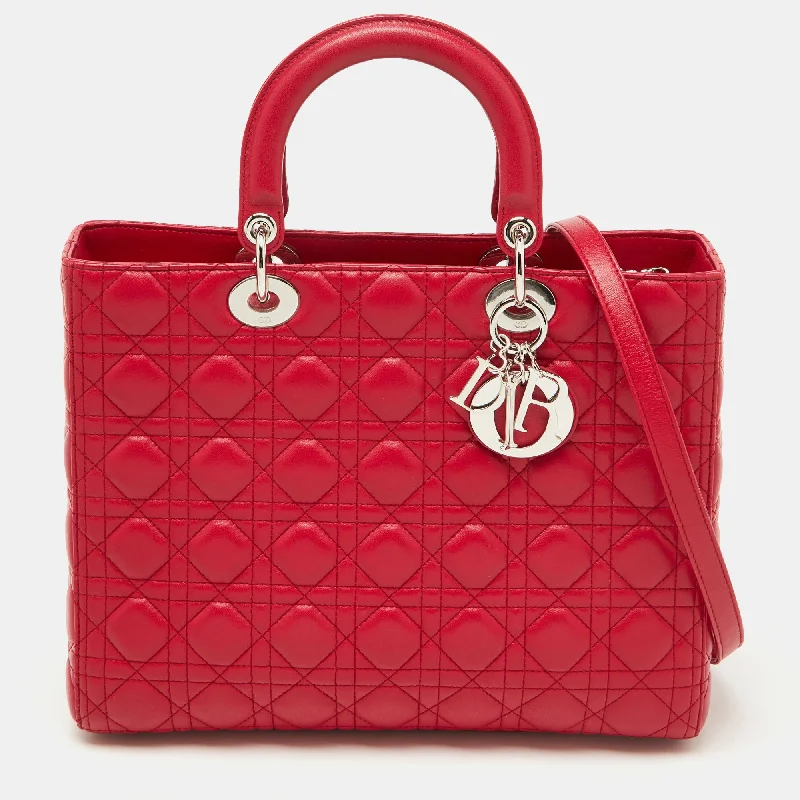 Dior Red Quilted Cannage Leather Large Lady Dior Tote