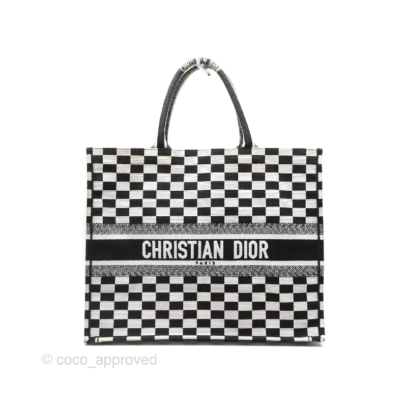 Christian Dior Large Book Tote Checkered Black/ White Canvas