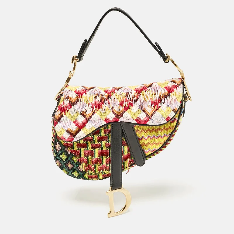 Dior Multicolor Beaded Mini Saddle Bag