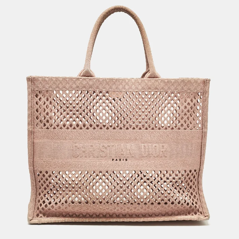 Dior Old Rose Mesh Embroidered Canvas Large Book Tote