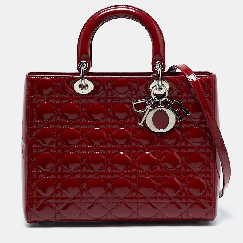 Dior Red Cannage Patent Leather Large Lady Dior Tote