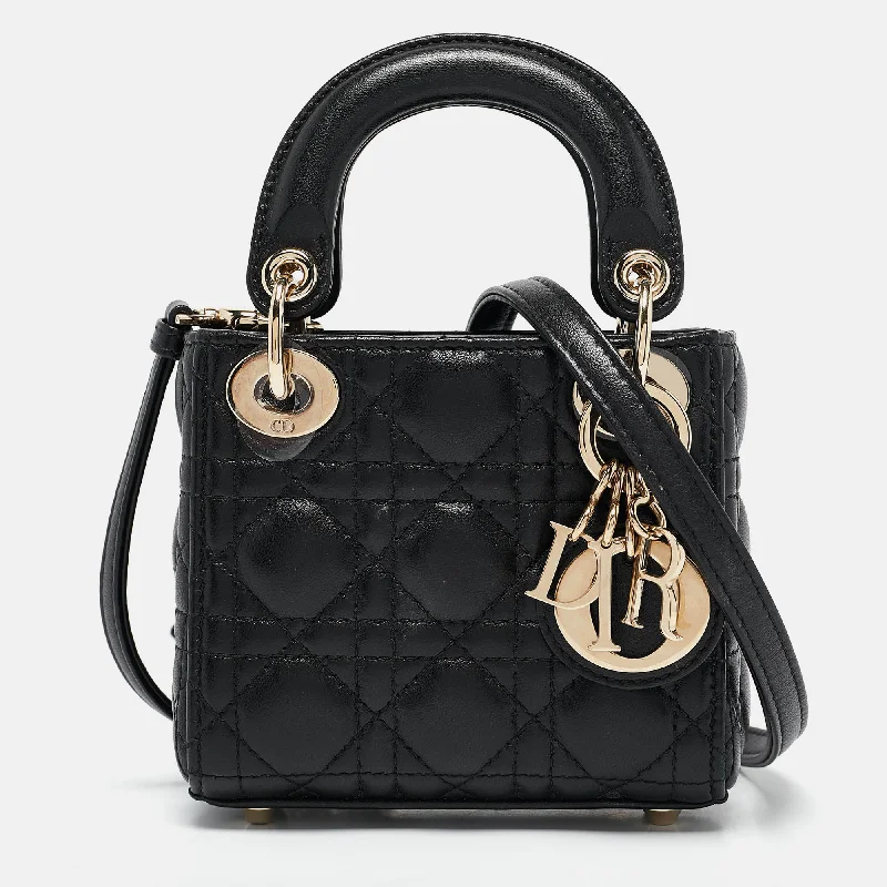 Dior Black Cannage Leather Micro Lady Dior Tote