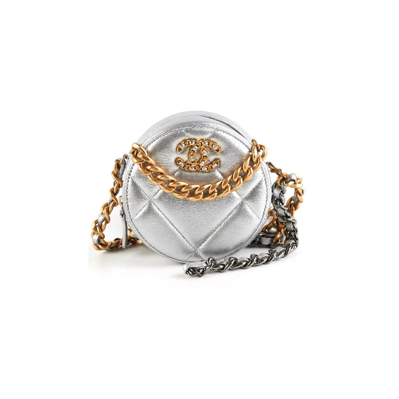 Chanel 19 Round Clutch Metallic Silver