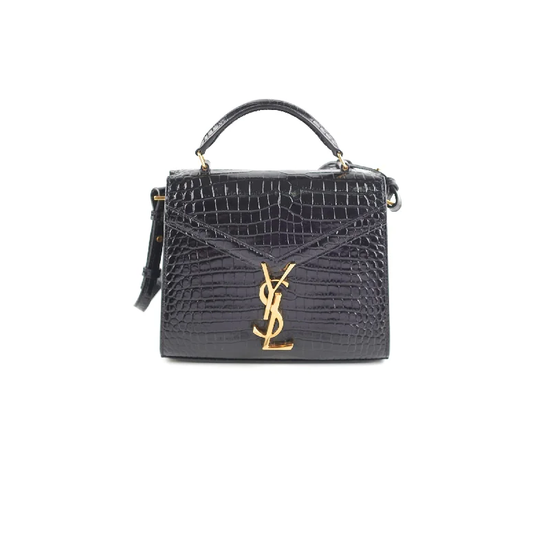 Saint Laurent Cassandre Mini Top Handle Croc Embossed Black