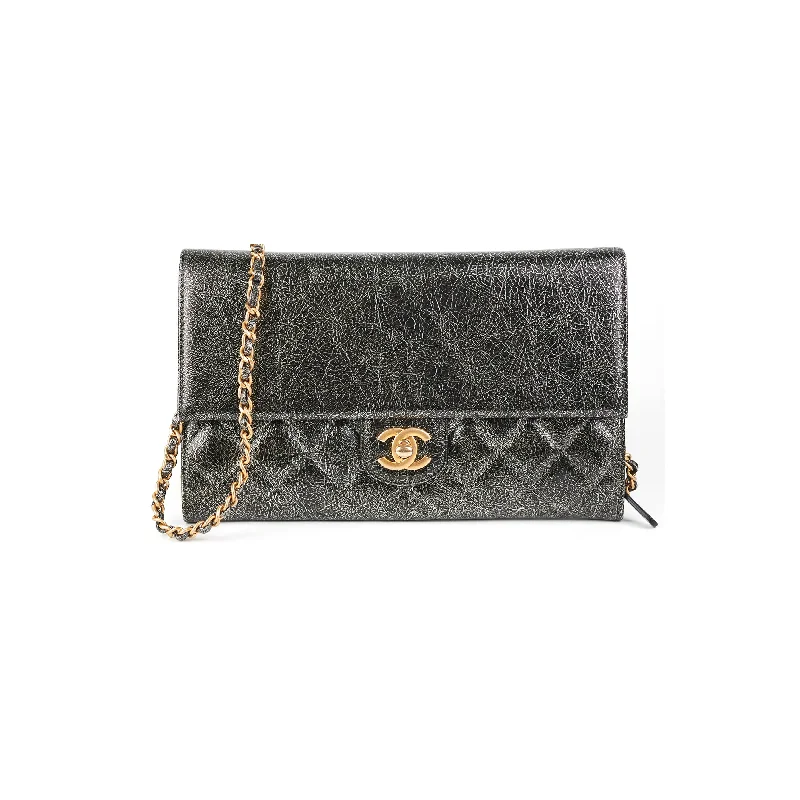 Chanel Zip Away Chain Clutch Wallet on Chain WOC Metallic Grey