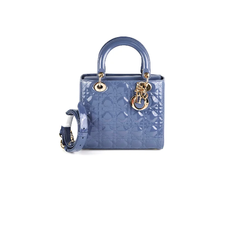 Lady Dior Medium Patent Blue/Grey