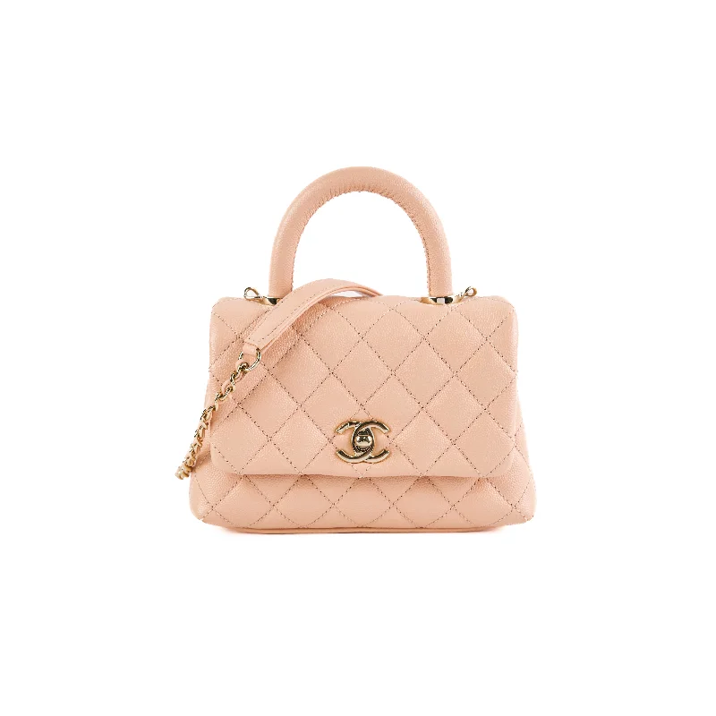 Chanel Mini Coco Handle Peach Caviar Top Handle