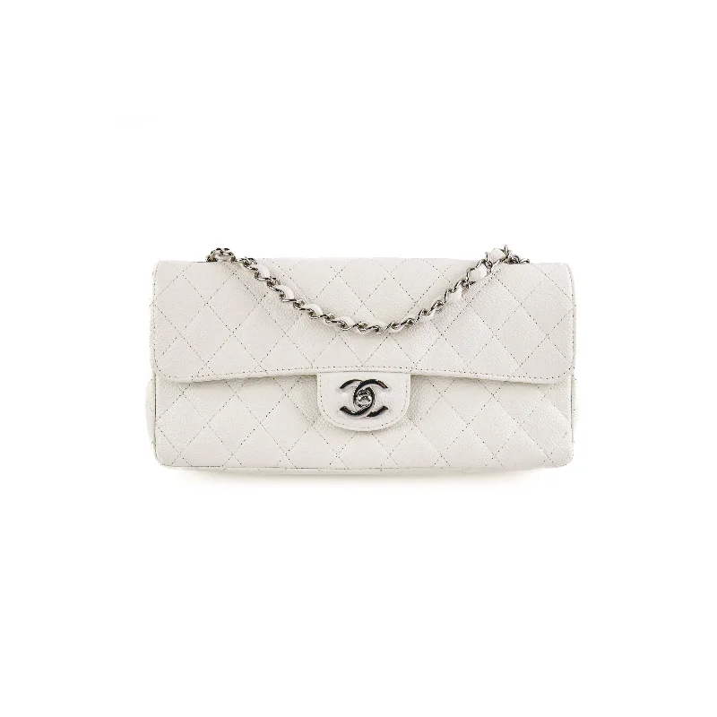 Chanel White Caviar East West Flap Shoulder Bag