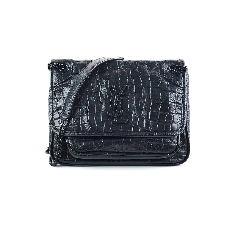 Saint Laurent Niki Baby Croc Embossed Shoulder Bag